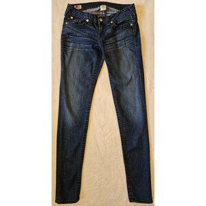 True Religion Julie Super T Jeans Womens 29 Dark Wash Thick Purple Stitch Y2K